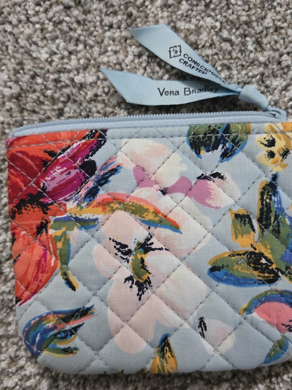 Vera Bradley Light Blue Quilted Floral Zip Pouch